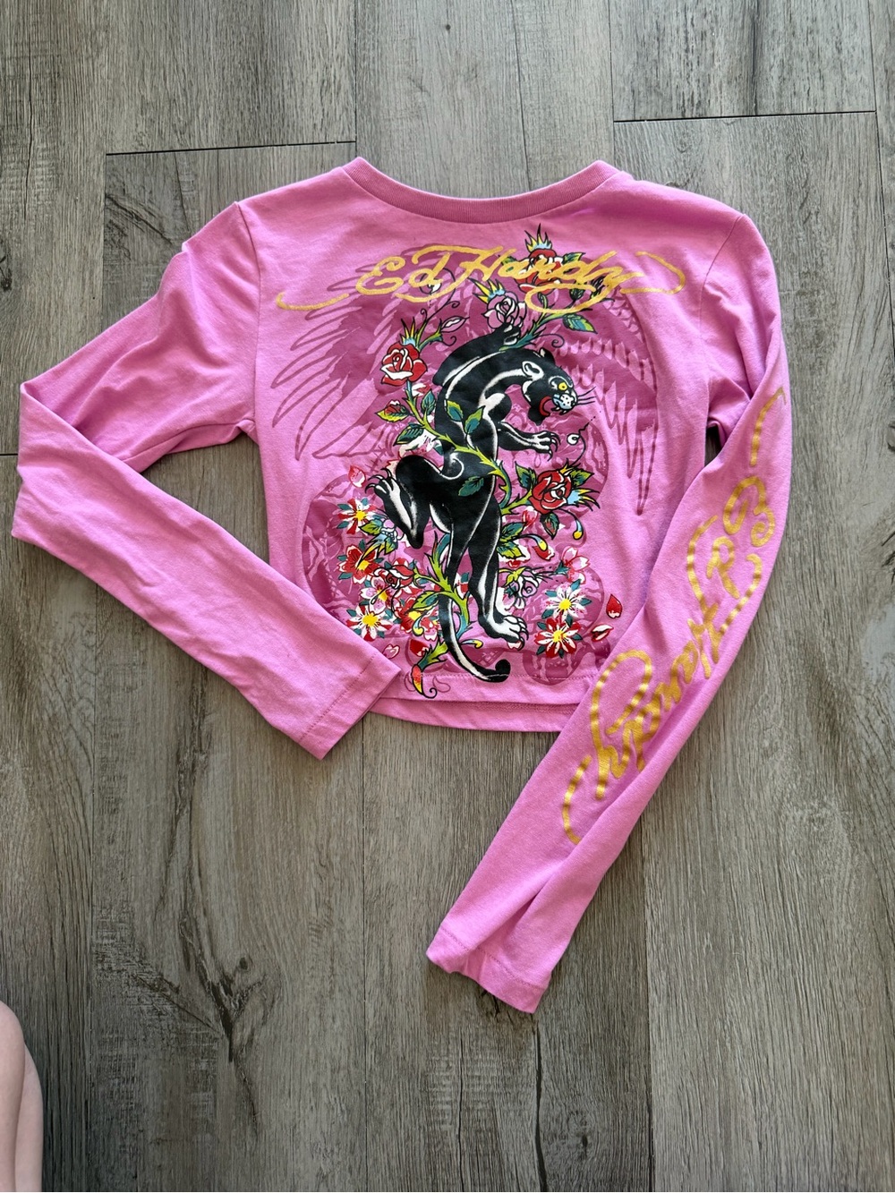 Ed Hardy Pink Long-Sleeve Crop Top